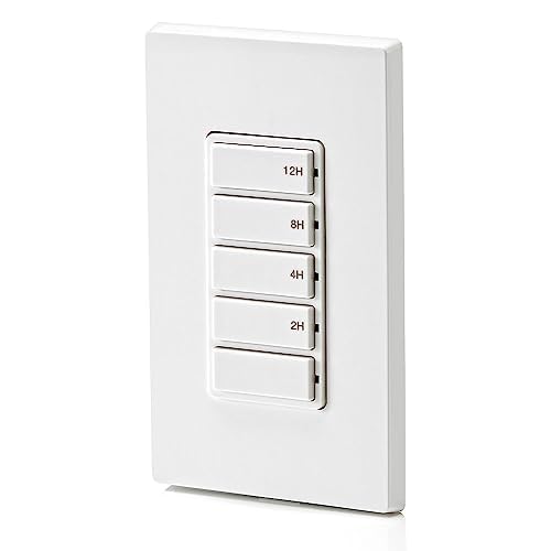 Leviton Countdown Switch for lights, attic, heaters, pool pumps, 2-4-8-12 hour, Neutral Wire Required, 20A, 1 HP/16A Fan/Motor, Single Pole, Multi-Way or Multi-Timer, DT212-1LW, White 20 Amp