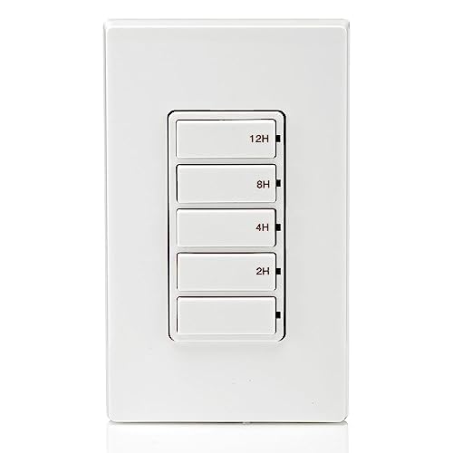 Leviton Countdown Switch for lights, attic, heaters, pool pumps, 2-4-8-12 hour, Neutral Wire Required, 20A, 1 HP/16A Fan/Motor, Single Pole, Multi-Way or Multi-Timer, DT212-1LW, White 20 Amp