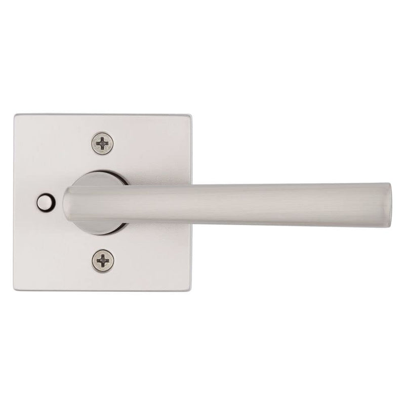 Kwikset Montreal Interior Privacy Door Handle with Lock, For Bathroom and Bedroom, Satin Nickel Reversible Keyless Push Button Lock Door Lever 1 Pack