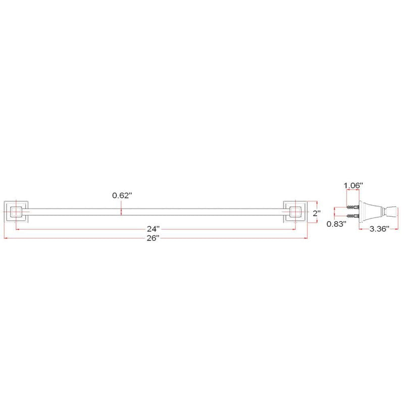 Design House 560409 Wall Mount Classic Torino 24" Towel Bar for Bathroom Walls, Satin Nickel 24 in. Wide Towel Bar