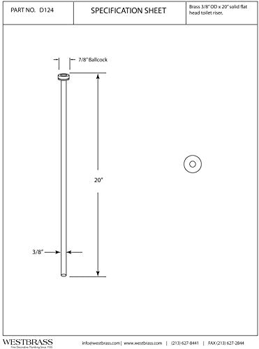 Westbrass 3/8" x 20" Brass Flat Head Toilet Supply Riser, Oil Rubbed Bronze, D124-12 1 Pack