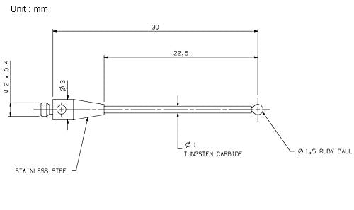 CMM Probe Stylus 1.5mm Ruby Ball M2 Thread Tungsten Carbide Stem 30mm Long A-5003-0035 (H0035 M2*D1.5*L30.0)