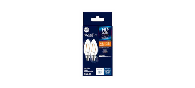 Reveal HD+ Decorative LED Light Bulbs, Candelabra-Base, Clear, Dimmable, 240 Lumens, 3.2-Watts, 2-Pk. -31889