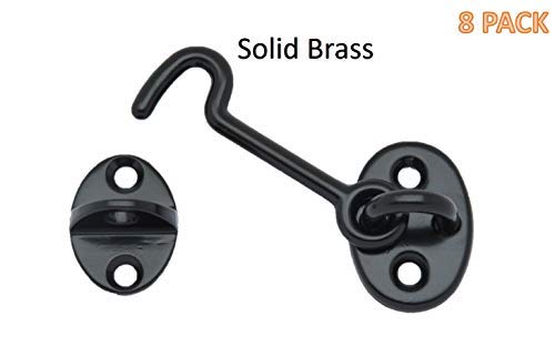 QCAA Forged Brass Cabin Hook Latch & Eye, 2-1/2", Matte Black, 8 Pack, Made in Taiwan
