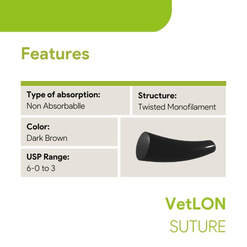 VeterSut VetLON Non-Absorbable Nylon Surgical Suture USP Size 5-0, (FS-2) 3/8 19mm Reverse Cutting Needle, 36 Inches (90 cm), 12 Count, Veterinary Use