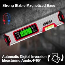 Digital Level and Protractor, 12 Inch IP54 Protected Electronic Bubble Inclinometer Angle Finder with Large LED Backlight and Magnetized V-Groove Base（Red） Red