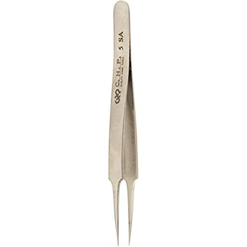 Hakko CHP 5-SA Stainless Steel Non-Magnetic Precision Tweezers with Thin Tapered Sharp Tips, 4-1/4" Length (3 Pack)