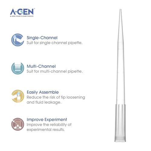 A-GEN 1250uL Racked Pipette Tips,1000uL Extra Long Pipette Tips, Clear, Universal Fit, W/Graduation, E-Beam Sterile, DNase/RNase Free,Non-Pyrogenic (10 Racks of 96 Tips, 1250uL Non-Filter) 960