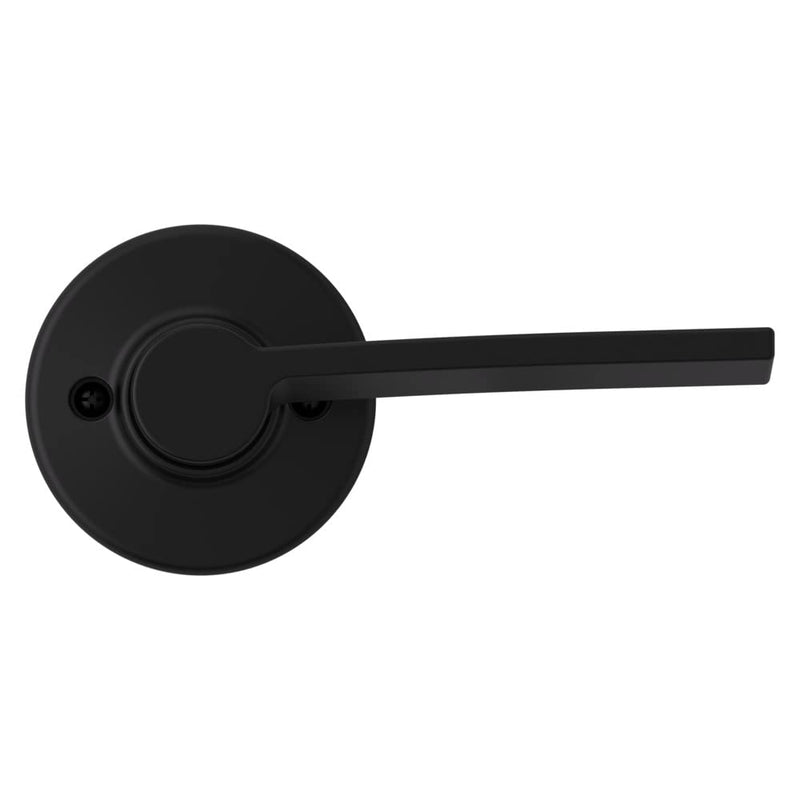 Kwikset Ladera Dummy Door Handle, Single Sided Lever for Closets, French Double Doors, and Pantry, Matte Black Non-Turning Right Handed Interior Push/Pull Lever