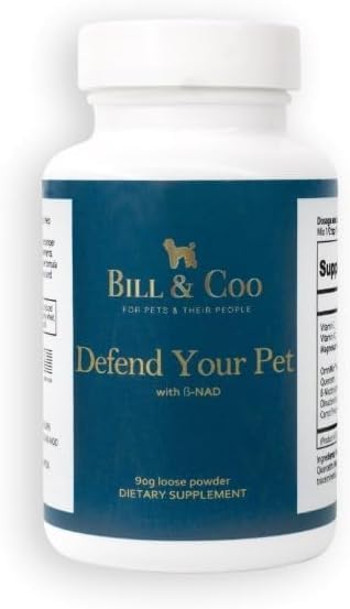 BILL & COO Defend Your Pet ß-NAD Supplement for Senior Dogs – Advanced Cellular Anti-Aging with Vitamins C, D, K2, Probiotics & Digestive Enzymes for Immune Support, Longevity & DNA Integrity – 105g