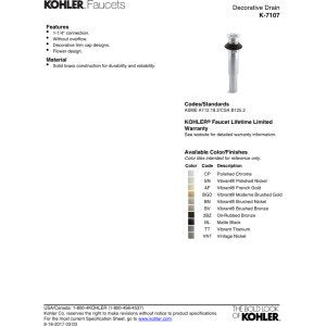 Kohler 7107-BL Drain, Matte Black