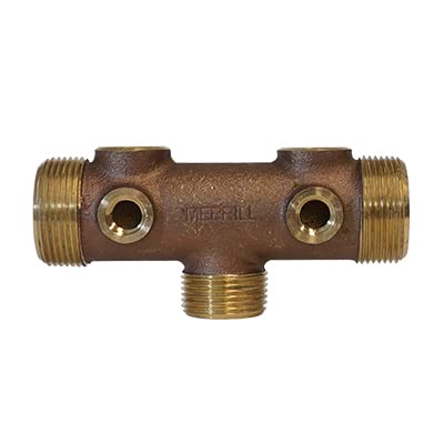 Merrill MFG BATNL100CXS 2-1/2" x 1" Brass Tank Tee, Compact Well Pressure Tank Manifold with 1" MIP Tank Connection & 1/2" NPT Drain Port for Water Systems 2 1/2 in X 1 in.