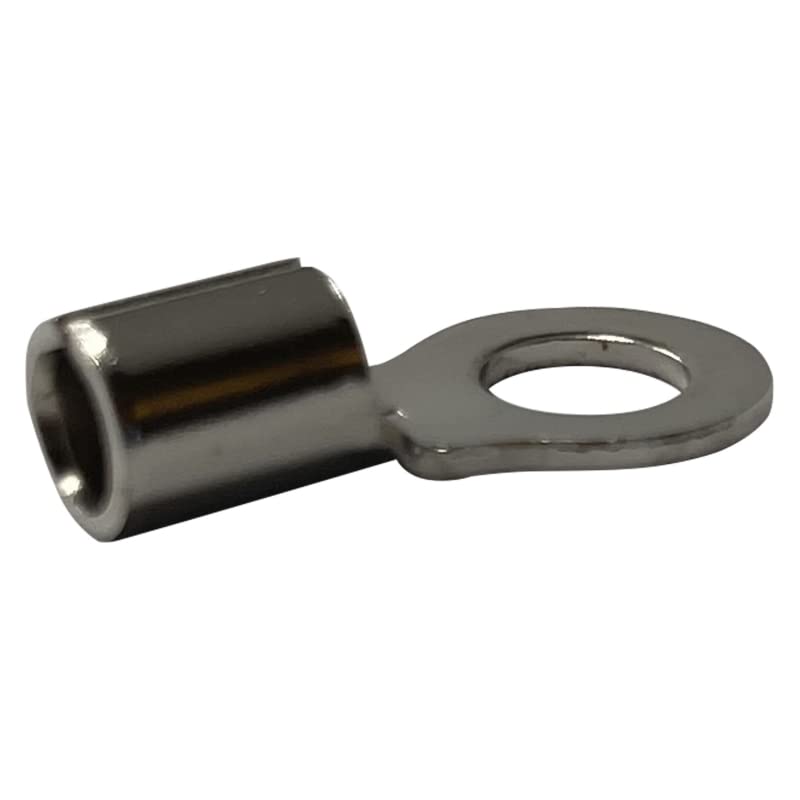 100 Pack - High Temp Non-Insulated Ring Connector - 8 Gauge 1/4" Stud - 600 Volts Rated Nickel-Plated Steel & V-Grooves Serrations for Strong Crimps & Corrosion Resistance - Made in USA