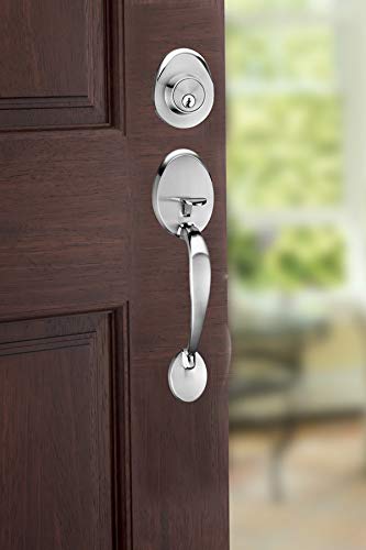 Colosus NDL825 (Silver) Entry Handle Set Modern Style Front Door Handle and Deadbolt Lock Set Single Cylinder Heavy Duty Satin Nickel