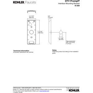 KOHLER K-559-CP DTV Prompt Interface Mounting Bracket, Polished Chrome