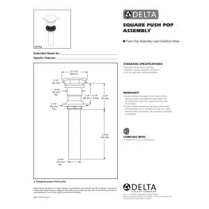 Delta Faucet 72174-BL N/A Square Push Pop-Up Less Overflow, Matte Black