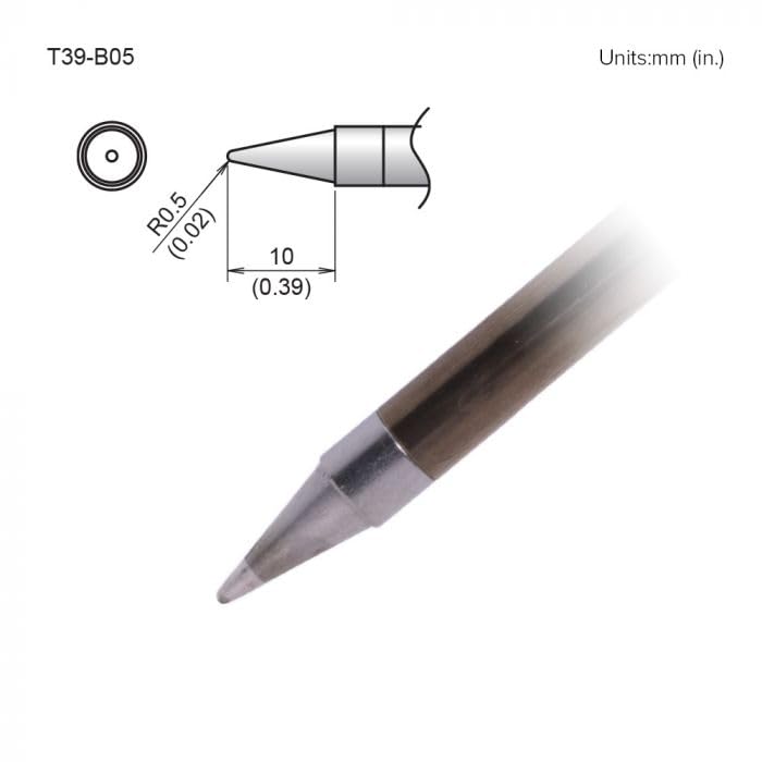 Hakko T39-B05 Soldering Iron Tip - Conical Shape - R0.5 x 10 for - FX9701 & FX9702