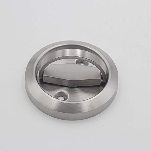 Round Recessed Door Handle/Deadbolt (No Key)(Standard US Door 1.3-1.7 inch / 35-45mm), NOT for Pocket Doors, Thick Latch with Bevel Edge.