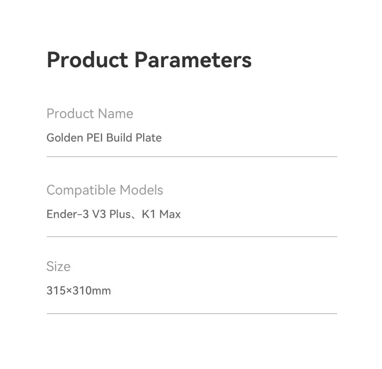 Creality K1 Max Golden PEI Build Plate Kit (315 * 310mm), Without Soft Magnetic Sticker, 3D Printer Platform for Ender-3 V3 Plus/CR-10 Smart/Pro/Ender-3 Max/Max Neo/10S PRO/PRO V2/10 V2/V3/CR-X