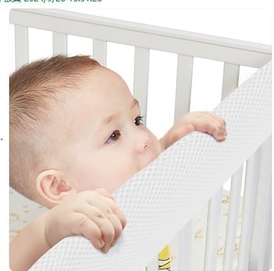 4 Pc Breathable Crib Rail Covers for Teething Mesh Corner Edge Protector Strip, Soft Furniture Guards, Reversible Guardrail Cover Protector for Boys Girls(White)