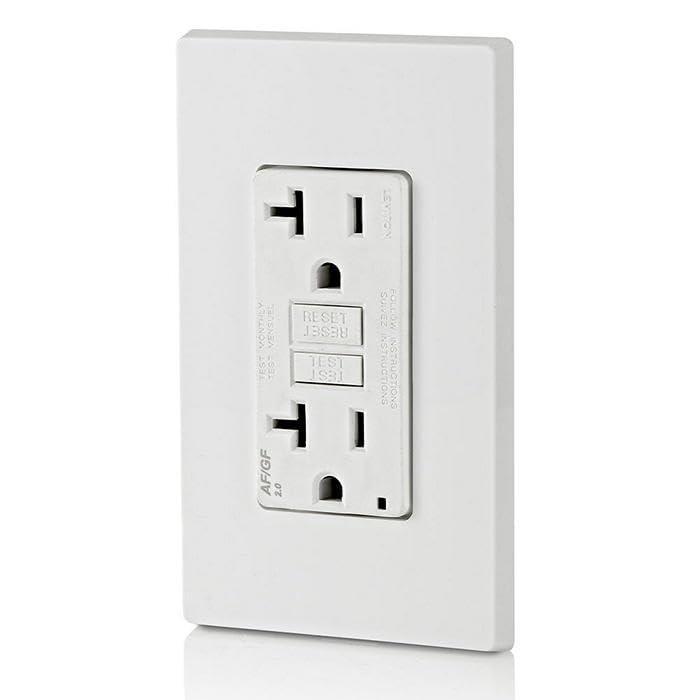 Leviton Dual-Function AFCI/GFCI Outlet, 20 Amp, Self Test, Tamper-Resistant with LED Indicator Light, Protection from Both Electrical Shock and Electrical Fires in One Device, AGTR2-W, White GFCI/AFCI Combination