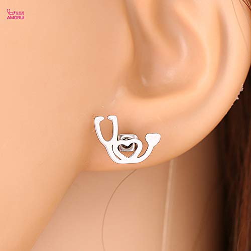 Tiny Stethoscope Stud Earrings Nursing Medical Life Line Pulse Earrings Dainty Stethophone Heartbeat Earrings Nurse's Day Gift for Nurse Doctor Medical Students silver stethoscope