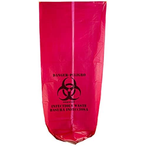 Red Isolation Infectious Waste Bag/Biohazard Bag High Density 7 Gallon 12 Microns 17" x 18" - 100 Count