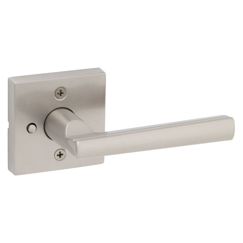 Kwikset Montreal Interior Privacy Door Handle with Lock, For Bathroom and Bedroom, Satin Nickel Reversible Keyless Push Button Lock Door Lever 1 Pack