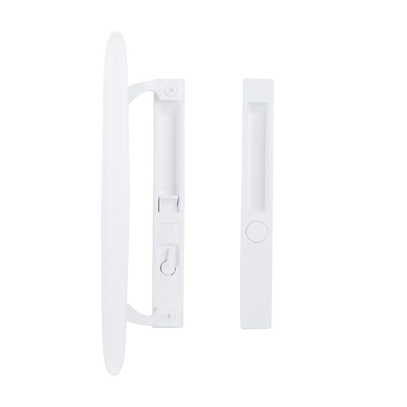 Flush Mount Non-Keyed Sliding Glass Patio Door Lock Handle Set Fits 1" to 1-1/8" Thick Doors 6-5/8" H.C. Night Lock, Hook Latch, Non-Handed (White) White