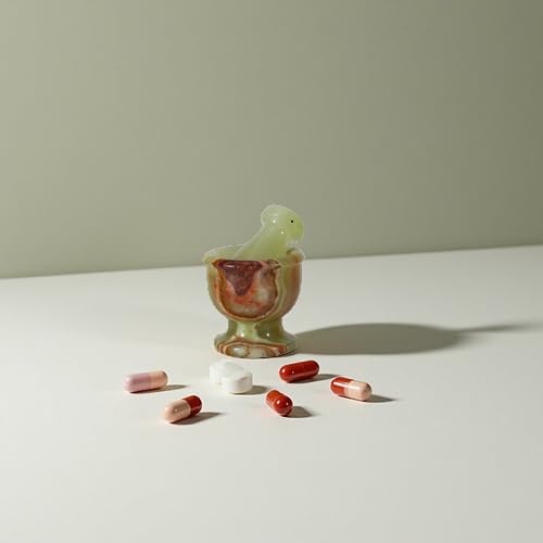 Mini Mortar and Pestle Set – 2.5″ Marble Stone Grinder with Polished Bowl & Non-Slip Base | Small Spice Crusher, Herb Grinder & Pill Crusher Multi Green 2.5x2.5