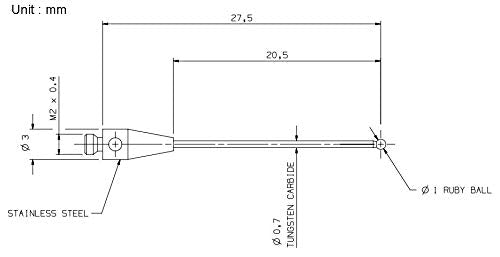 Cmm Touch Probe Stylus 1mm Ruby Ball Tips M2 Thread 27mm Long Tungsten Carbide Stem A-5000-8663 (H8663 M2*D1.0*L27.0)