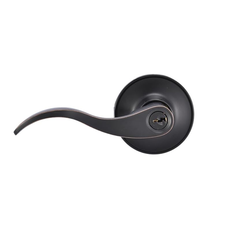 Cabagii Wave Style Door Lever Keyed Entry Black Door Handle with Lock, Entrance Lever Reversible for Left/Right Handed for Office or Front，1 Pack