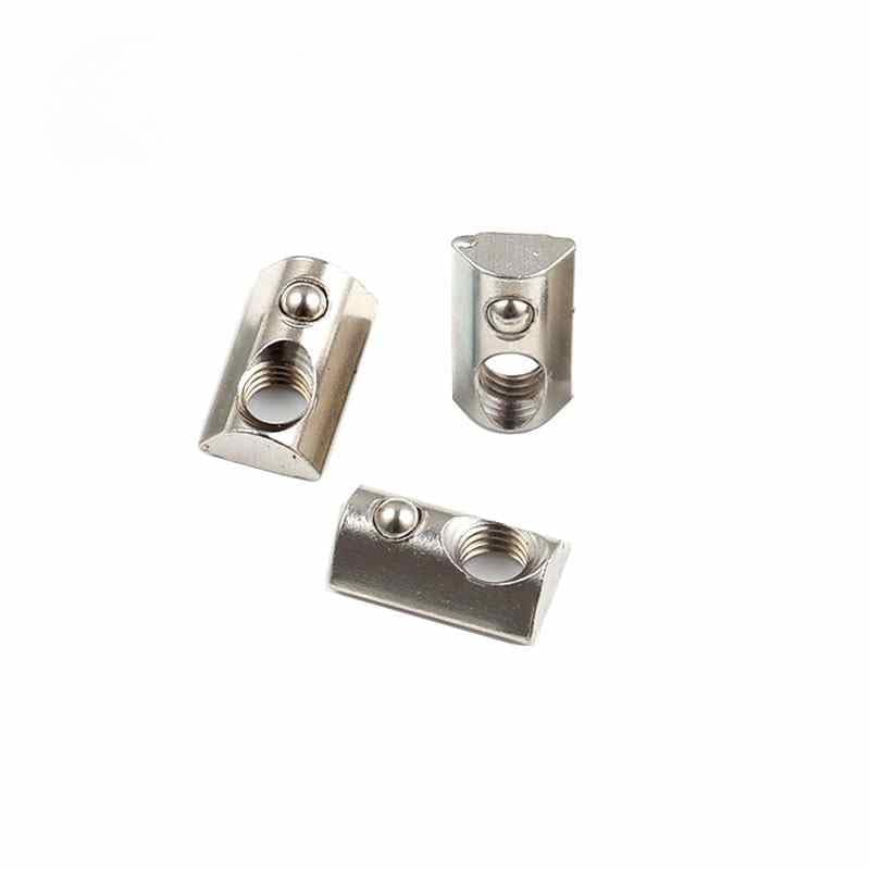 10Pcs Silver 1/4-20 Steel Roll in T-nut with Ball Spring, Suitable for 1010 Series or 1.0 Inch Base Aluminum Extrusion Profile Rail, Self-Clinching Nuts