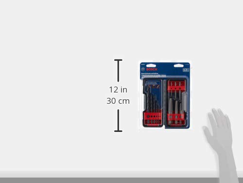 BOSCH BSPE6D 12-Piece Assorted Set Spiral Flute High-Carbon Steel Screw Extractor & Black Oxide Drill Bits Ideal for Removing Stripped Screws, Bolts, Fasteners 12-Piece Set