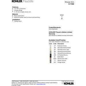 KOHLER 7396-TT 3" Straight Ceiling-Mount Showerarm and Flange, Titanium Vibrant Titanium