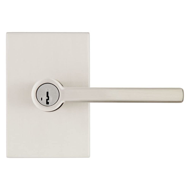Kwikset Halifax Entry Door Handle with Lock and Key, Secure Keyed Reversible Lever Exterior, For Front Entrance and Bedrooms, Satin Nickel, Pick Resistant Smartkey Rekey Security and Microban Keyed Entry