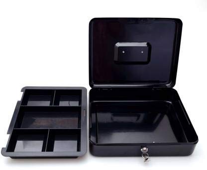 SentrySafe Black Money Saving Box with Cash Tray and Key Lock, Portable Safe Box with Carrying Handle, 0.21 Cubic Feet, 3.75 x 12 x 9.3 Inches, CB-12 Cash Box Pack of 1