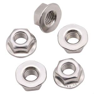(50 PCS) M6-1.0 Hexagon Flange Nuts with Non-Serrated Flange Washer Head, 304 Stainless Steel, Hex Drive, Full Thread 50