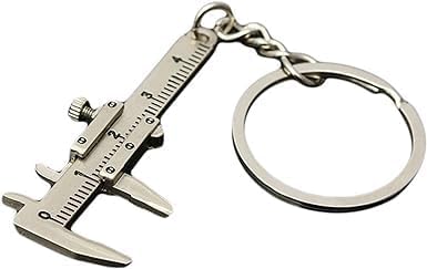Silver Fashion Mini Vernier Caliper Keychain Zinc Alloy 3D Movable Precision Miniature Pocket Vernier Caliper Keyring, Car Keychain, Calipers Dimensional Measurement