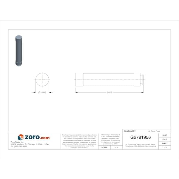 Eaton Bussmann FRS-R-35 Class RK5 Fuse, Time-delay Dual-element Current Limiting, 35 A, Interrupting Rating of 200 kA at 600 Vac and 20 kA at 250 Vdc 1