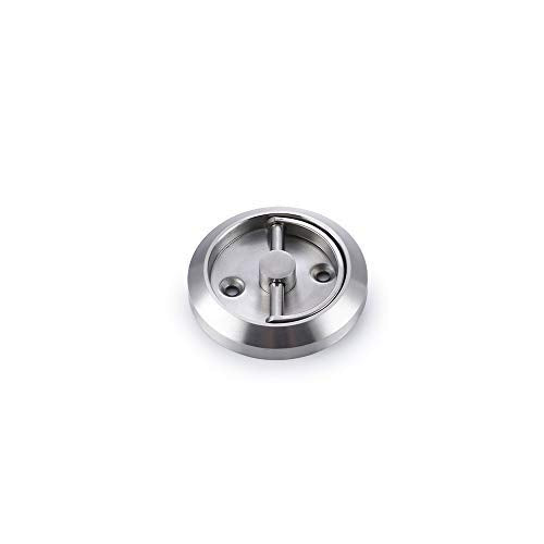 Round Recessed Door Handle/Deadbolt (No Key)(Standard US Door 1.3-1.7 inch / 35-45mm), NOT for Pocket Doors, Thin Latch with Bevel Edge. Cannot be Used for pre-Made Doors with knob/Handle Holes