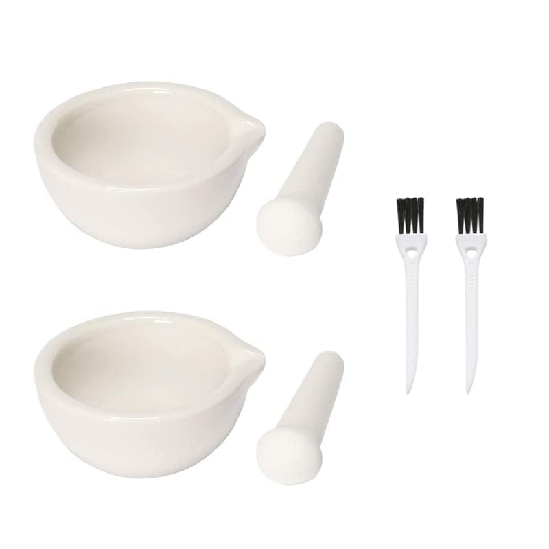 2pcs 2.36inch Ceramics Spice Mill Grinder Set Bowls with Brushes, Handheld Seasoning Mills Grinder, Pill Crusher, Kitchen Mortar and Pestle Tools Set