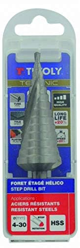TIVOLY - HSS Helical Step Cone Drill Bit - Drilling Steel and Plastics - Self-Centering Tip - 3-Flat Shank - High Performance - Ø5/16"- 1 3/16"