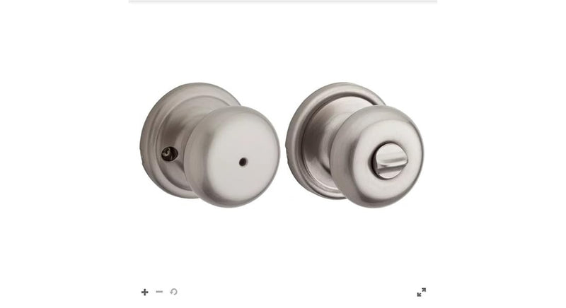 Kwikset Hancock Interior Privacy Door Knob with Lock, Door Handle For Bathroom and Bedroom, Satin Nickel, Keyless Push Button Lock Doorknob