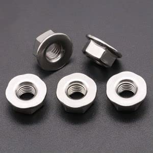 (50 PCS) M6-1.0 Hexagon Flange Nuts with Non-Serrated Flange Washer Head, 304 Stainless Steel, Hex Drive, Full Thread 50