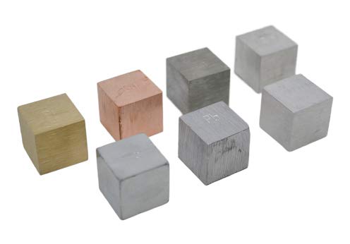 EISCO Density Cubes Set - Includes 7 Metals - Brass, Lead, Iron, Copper, Aluminum, Zinc & Tin - 0.8" (20mm) Sides - for use with Density, Specific Gravity Activities