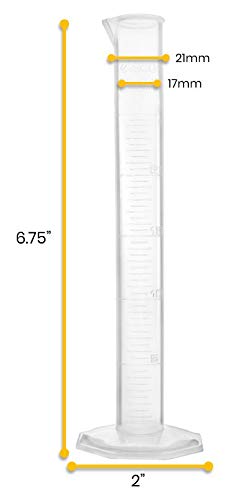 EISCO Graduated Cylinders, 25mL - Class B Tolerance - Octagonal Base - Polypropylene Plastic - Industrial Quality, Autoclavable, Pack of 12