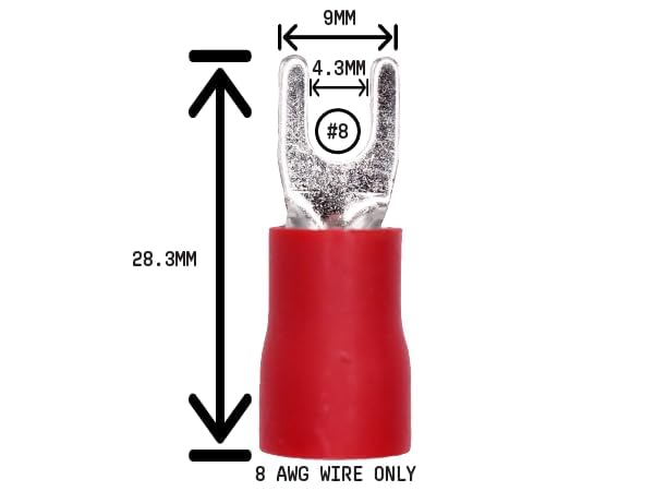 Insulated Fork Spade Connector #8 Bolt 8 AWG for Electrical Terminals - 25 Pack