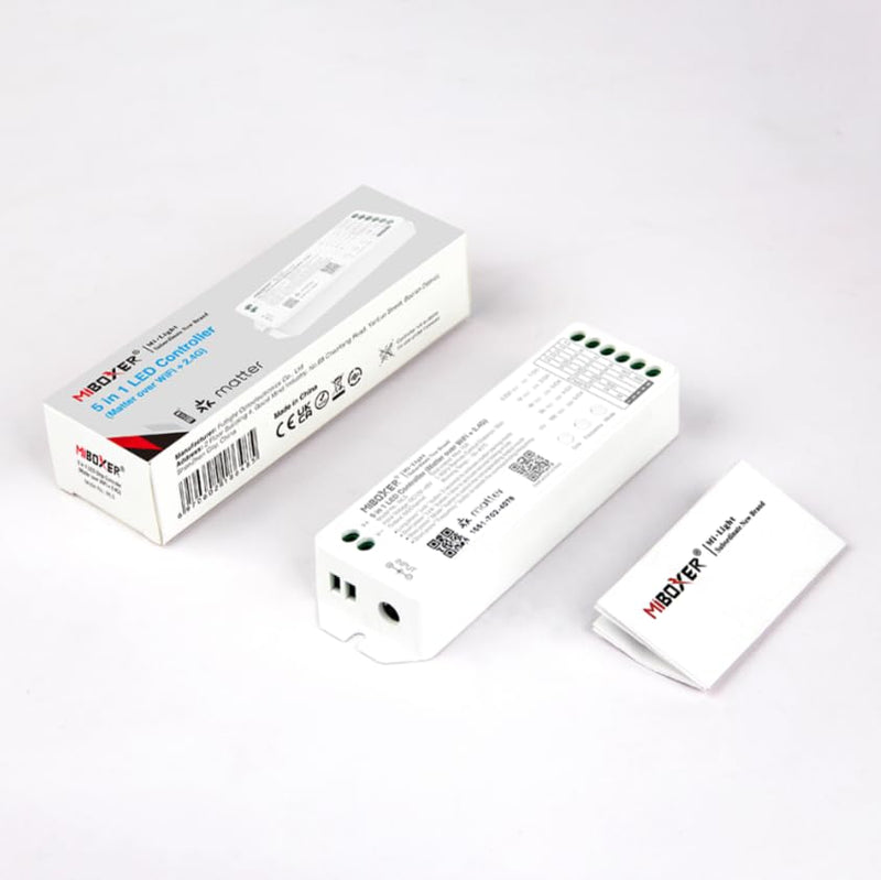 MiBOXER ML5 Matter 5-in-1 LED Strip Controller, WiFi and 2.4GHz, Matter Over WiFi, Single Color CCT RGB RGBW RGB+CCT, DC 12V-24V
