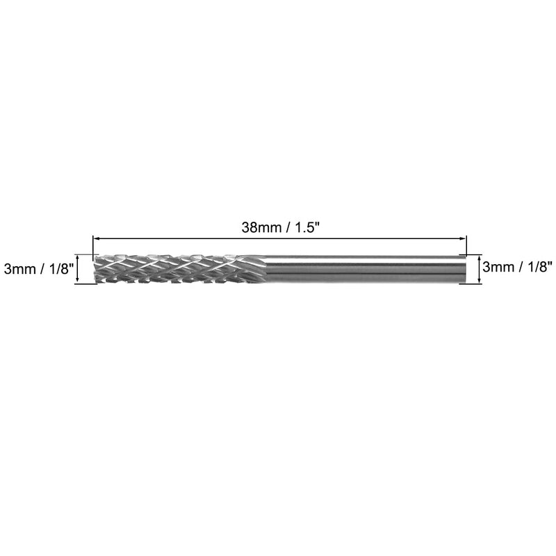 uxcell Tungsten Carbide Rotary Files 1/8" Shank, Double Cut Top Toothed Cylinder Shape Rotary Burrs Tool 3mm Dia, for Die Grinder Wood Soft Metal Polishing Model Engineering, 5pcs